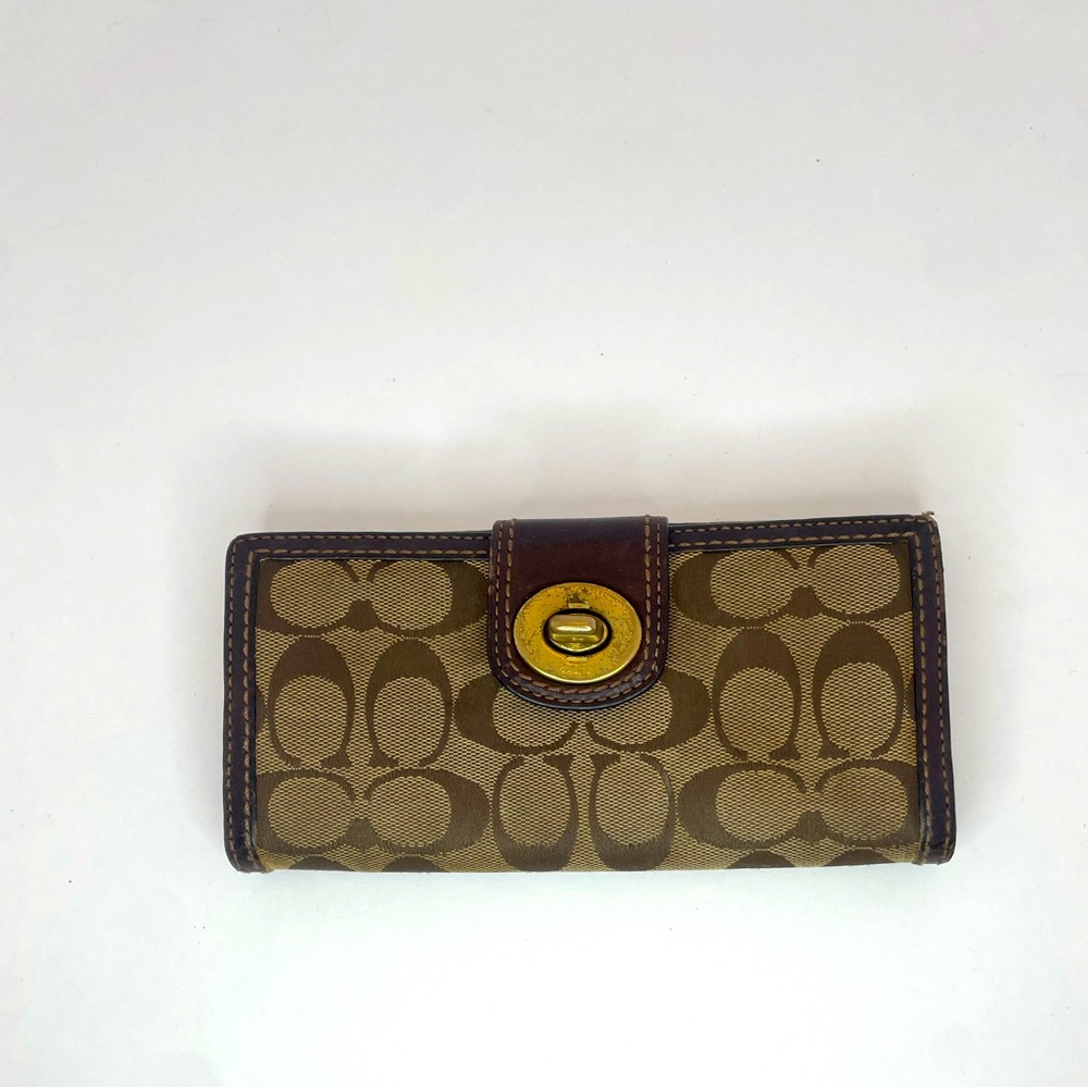 Coach Medium Corner Zip Wallet Tan Pink Petal Signature Canvas